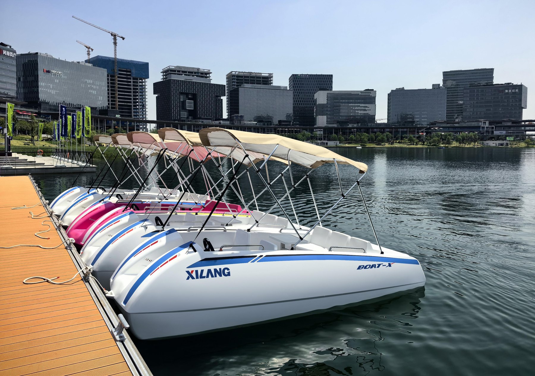 Fleet of electric boats at a dock